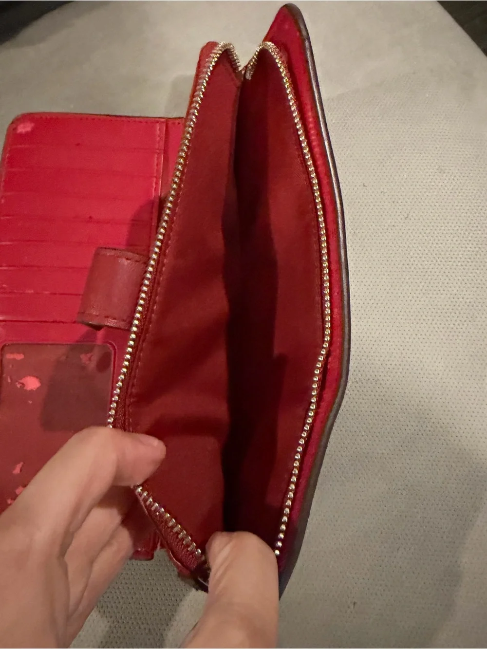 Coach Red Leather Zip-Around Wallet with Silver Logo